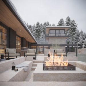 Outdoor seating area architecture and design.
