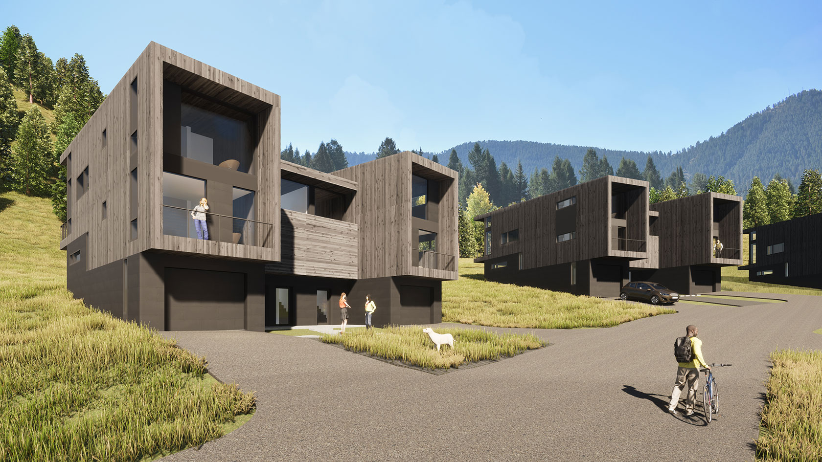 Modern rendering of multi-family affordable housing in Jackson, Wyoming.